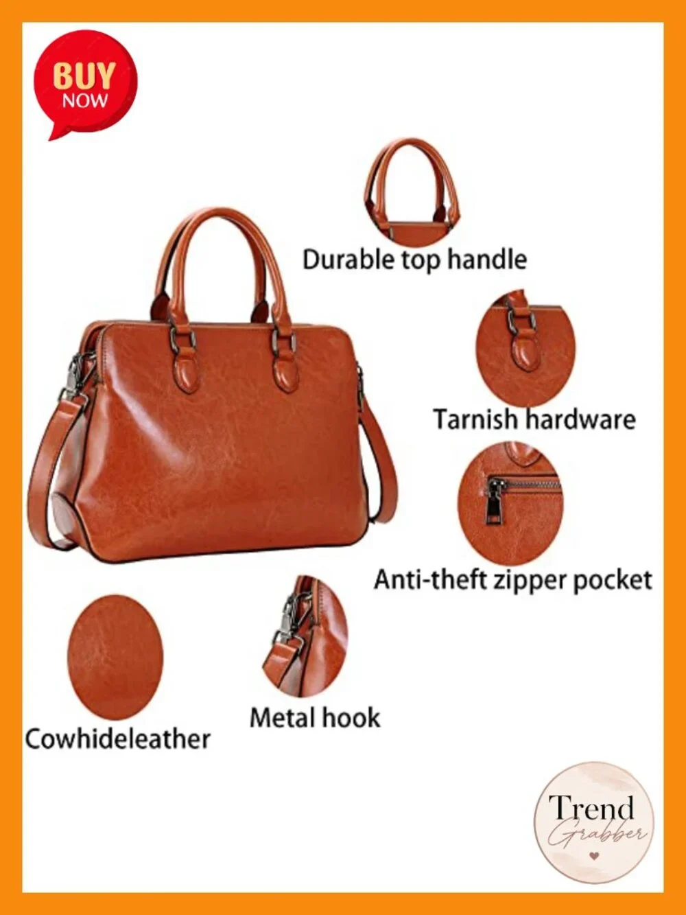 Genuine Leather Tote Shoulder Bag Multi Compartment Satchel